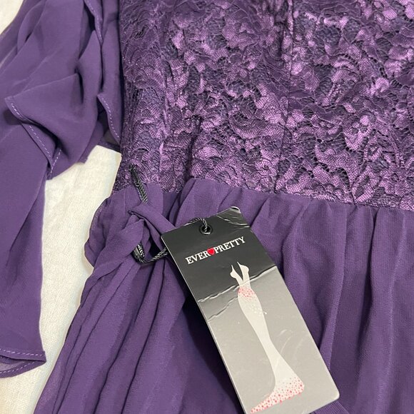 NWT Ever Pretty Women's Plus Size 3XL Purple Lace Chiffon Flutter Sleeve Evening - Picture 6 of 10